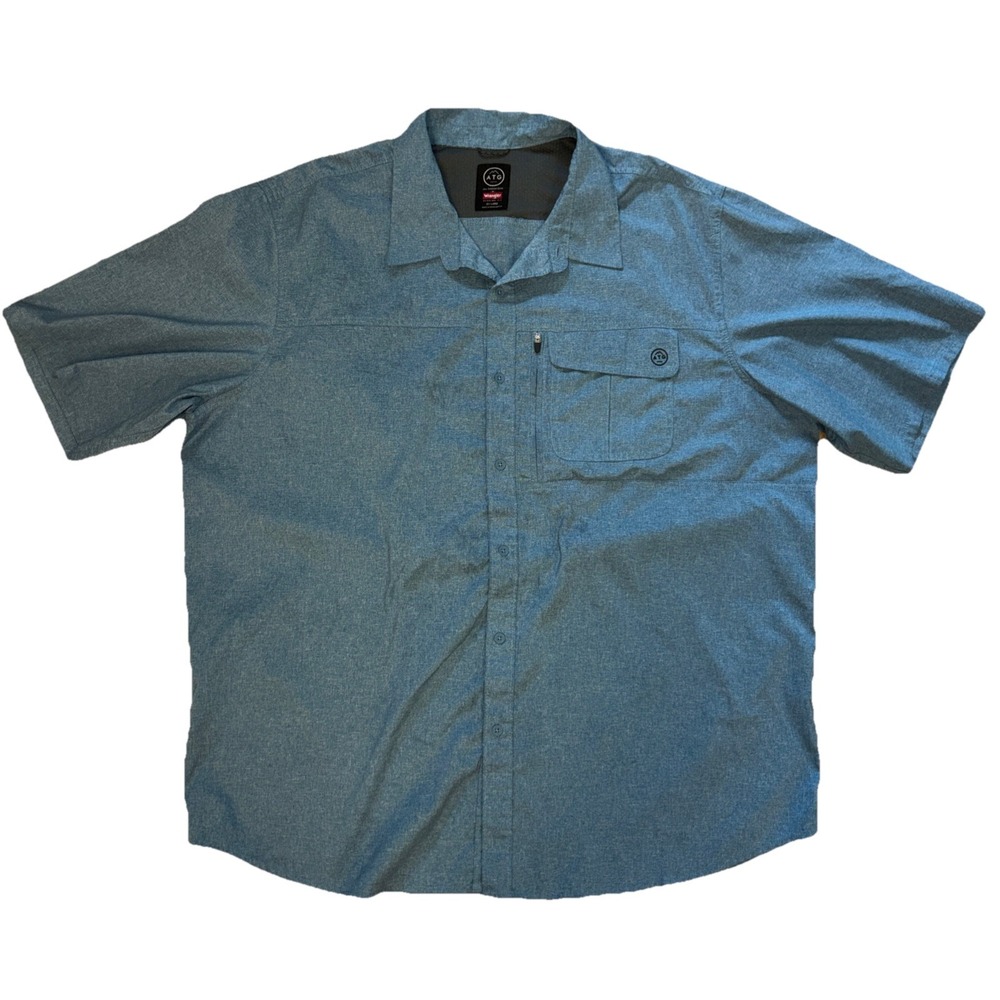 WRANGLER ATG Performance Men's Shirt Blue Button Size 2XL Utility Shirt Pockets